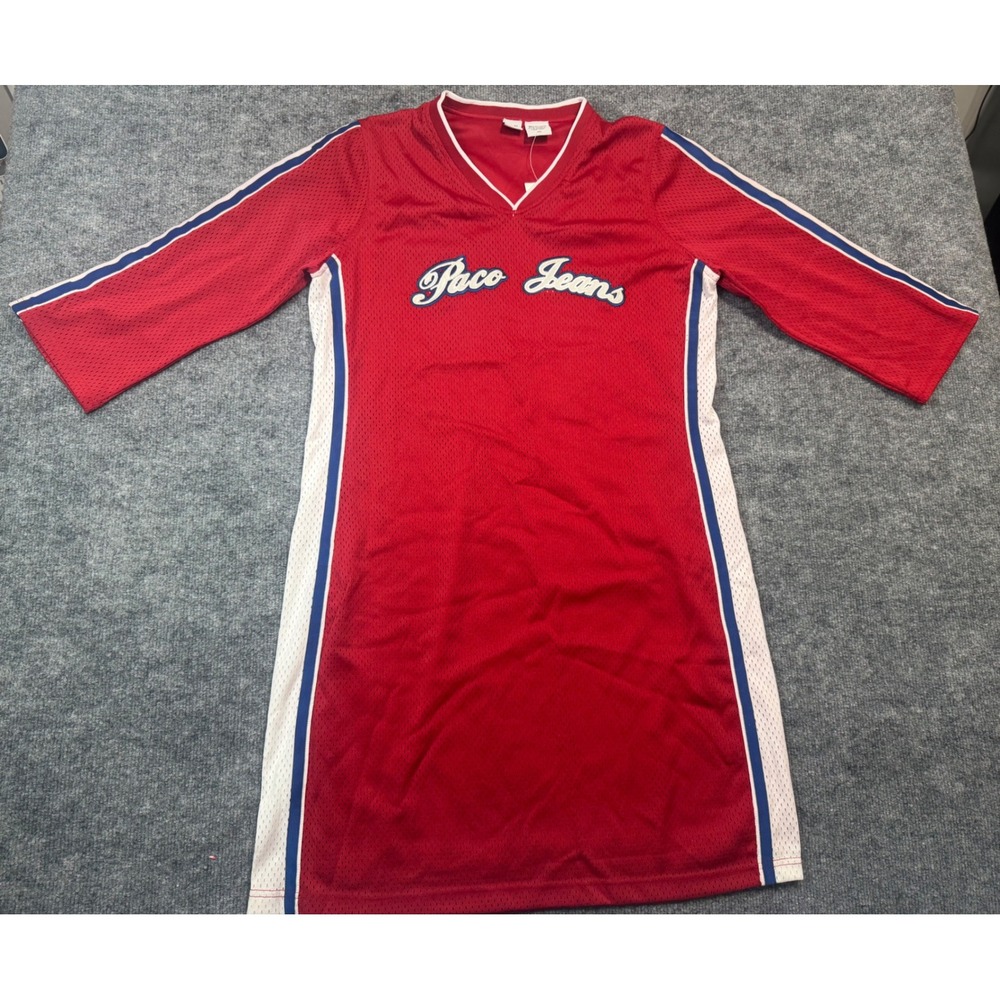 Paco Jeans Red Mesh Athletic‎ Dress With White Blue Stripe Accents Size XL NWT